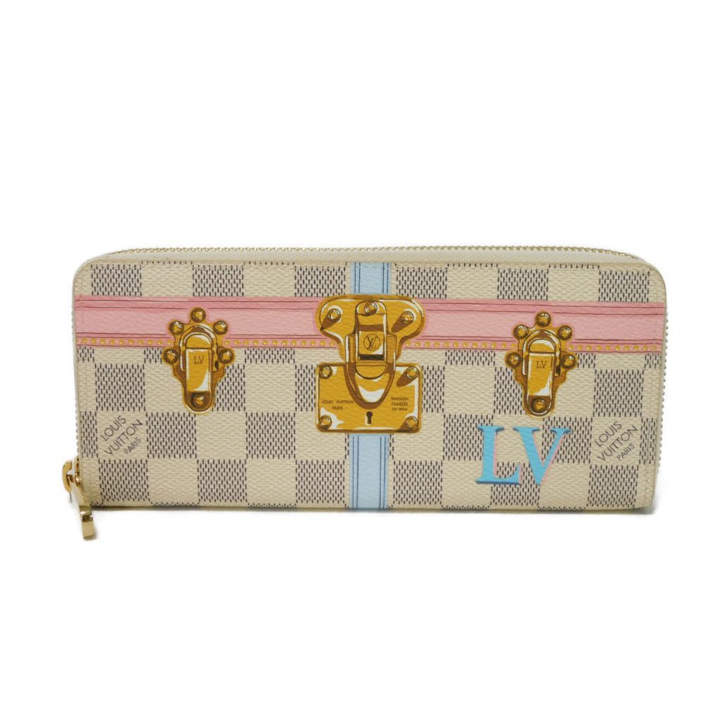 LOUIS VUITTON ルイ ヴィトン ポルトフォイユ クレマンス LVロゴ トロンプルイユ パステル ピンク ラウンドファスナー マチ付き 札入れ カードケース コインケース ダミエ アズ サマートランク ローズバレリーヌ 長財布 N60109