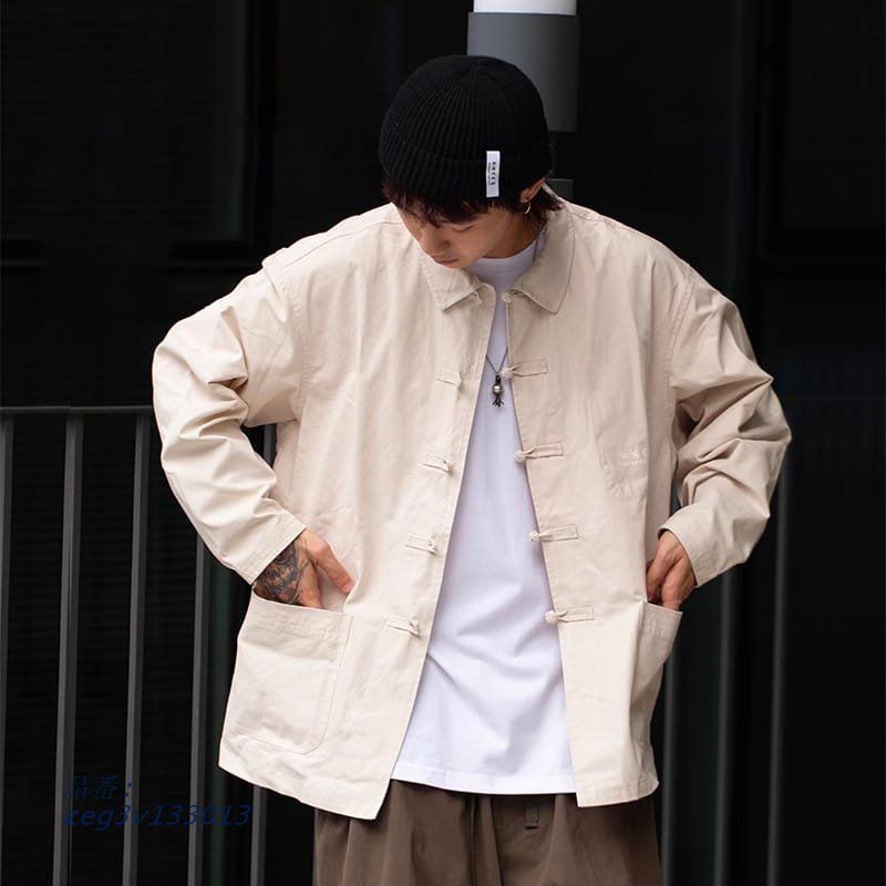 チャイナ服 チャイナジャケット カンフー服 メンズ 男性用 テンセル レトロ シャツ襟 チャイナボタン 春夏 カジュアル中華風 zeg3v133013