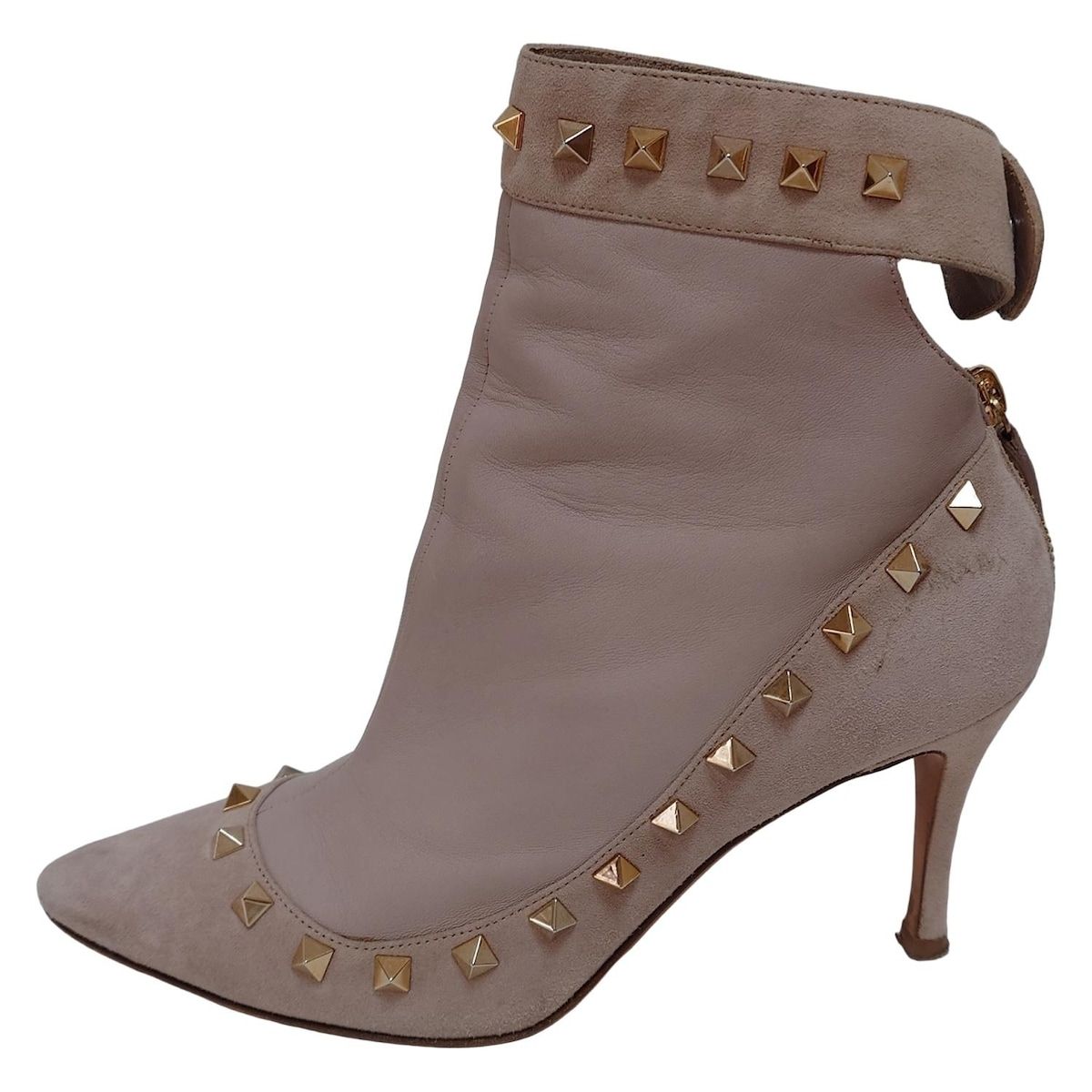 VALENTINOGARAVANI バレンチノガラバーニ ショートブーツ 37 レディース - ピンクベージュ スタッズ レザー