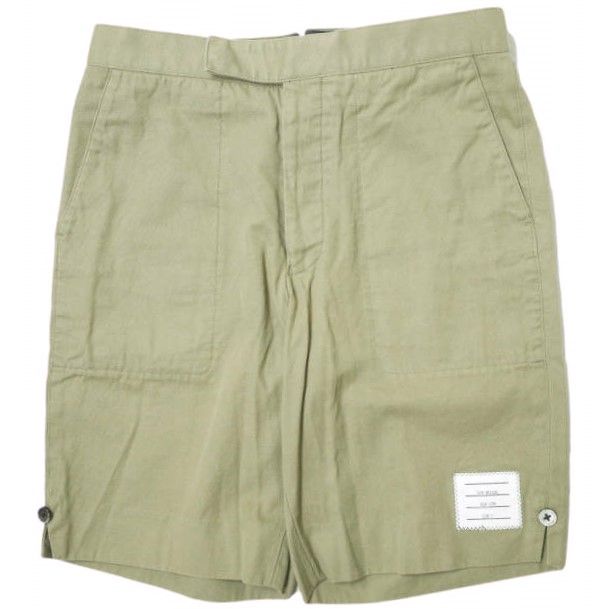 THOM BROWNE トムブラウン 日本製 シンチバックコットンツイルチノショーツ WASHED BACK STRAP SHORT IN KHAKI  COTTON TWILL MTC516AW9668 0 ベージュ ショートパンツ トリコロール g14343