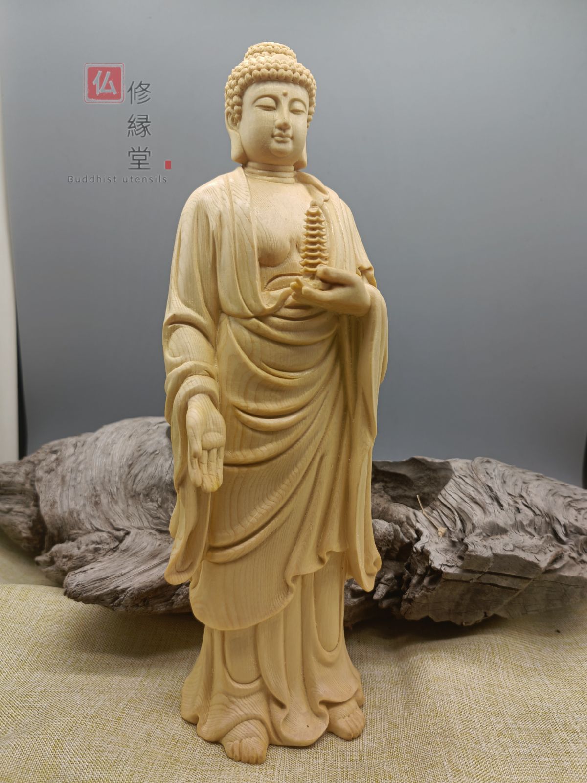 【修縁堂】【仏教美術・仏像】檜木製・瑠璃薬師立像 木彫仏教 修縁堂】彩繪 瑠璃光薬師仏 仏師手工精彫り 木彫仏像 極上品