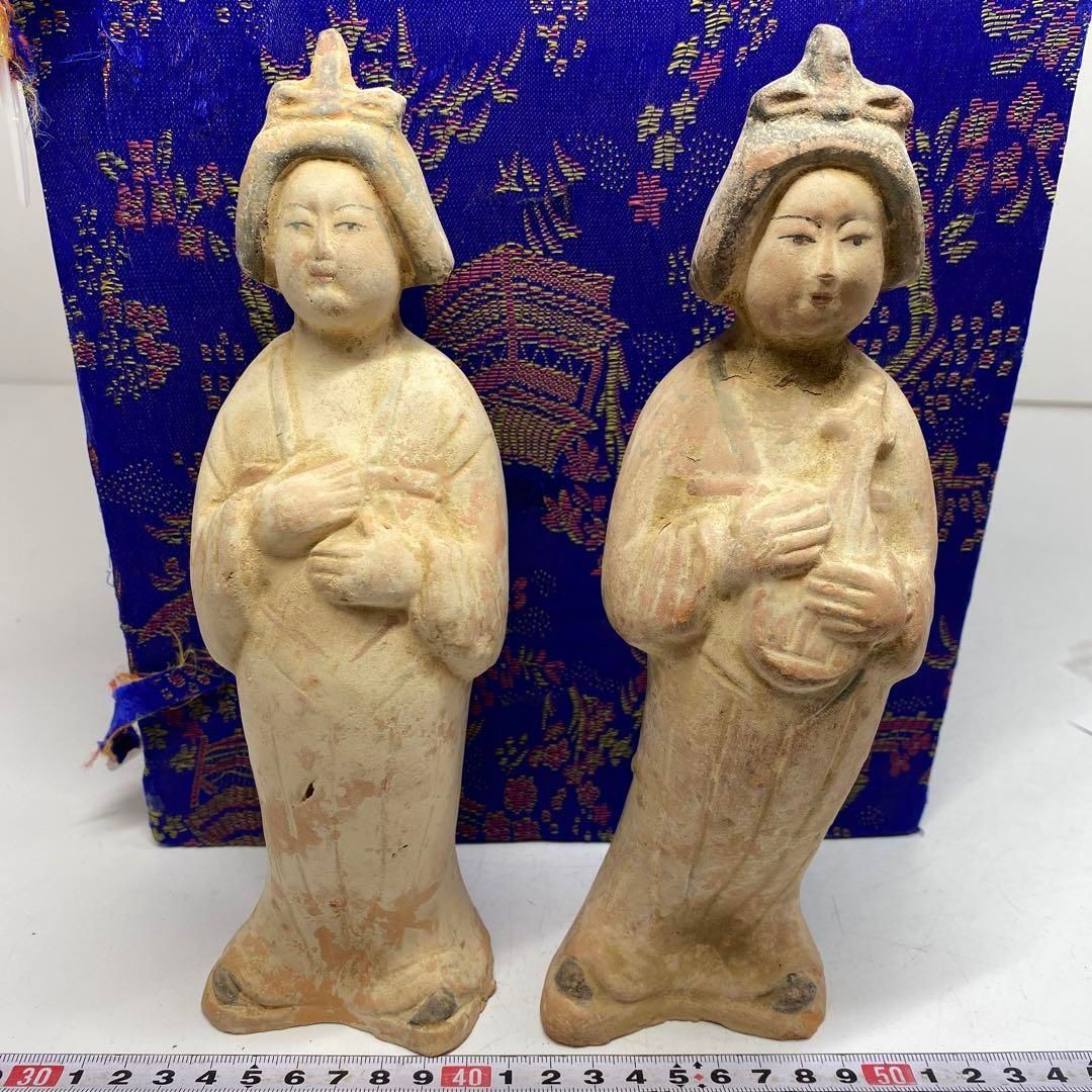 古代中国　加彩婦人桶　一対　箱付　高さ23cm 東H5-0422②タサニ 古代中国 加彩婦人桶 一対 箱付 高さ23cm 東H5-0422②タサニ