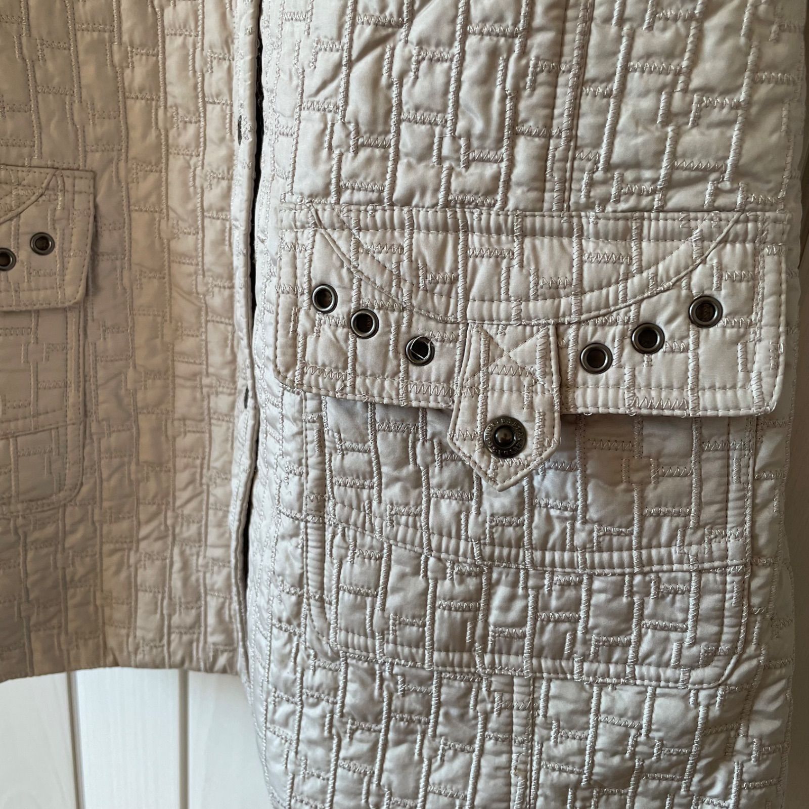 TS-106 St.ALMEIDA エレガントデザイン キルティング ジャケット Lサイズ ゆったり ドットボタン 長袖 アウター おしゃれ 上着