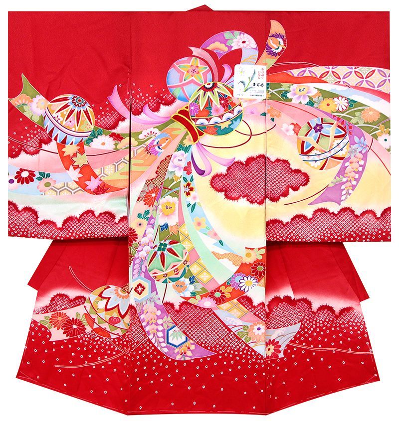 正絹京伝統工芸手描美術染刺繍入祝熨斗四季花王朝まり古典文鹿の子染カラ絞りお祝着10012231