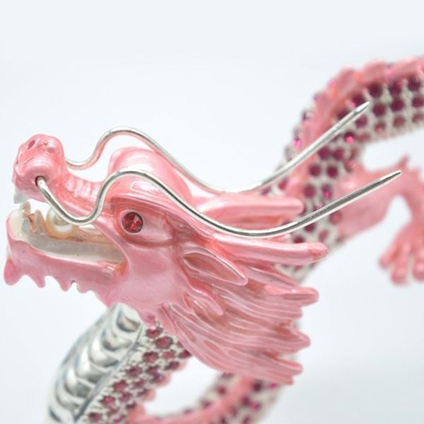 桃の龍 七宝焼き ラインストーン付き 金属製置物 桃の龍 風水インテリア 七宝焼き ラインストーン付き 金属製置物