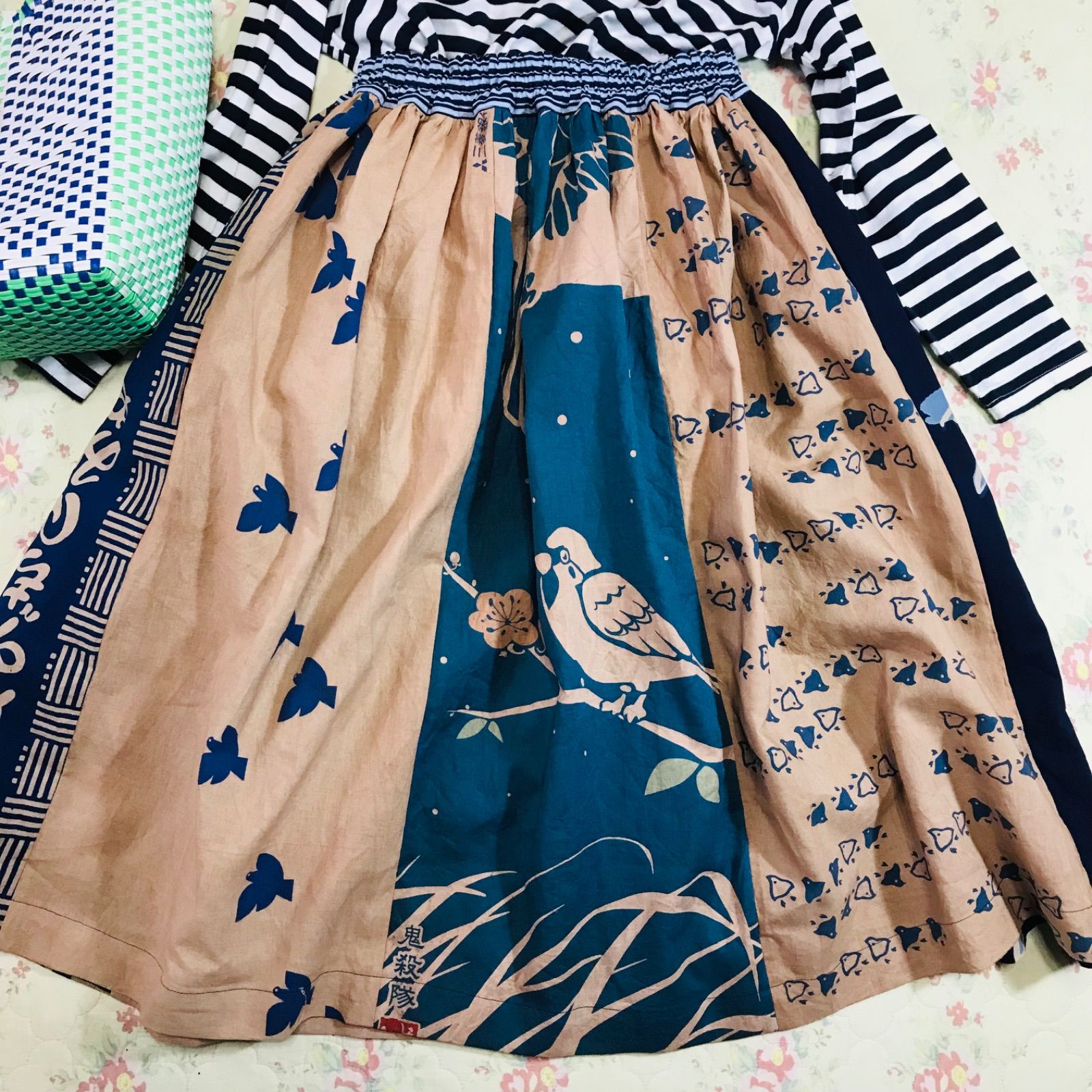 816 スカート スズメ 雀 手ぬぐい 手拭い リメイク ハンドメイド