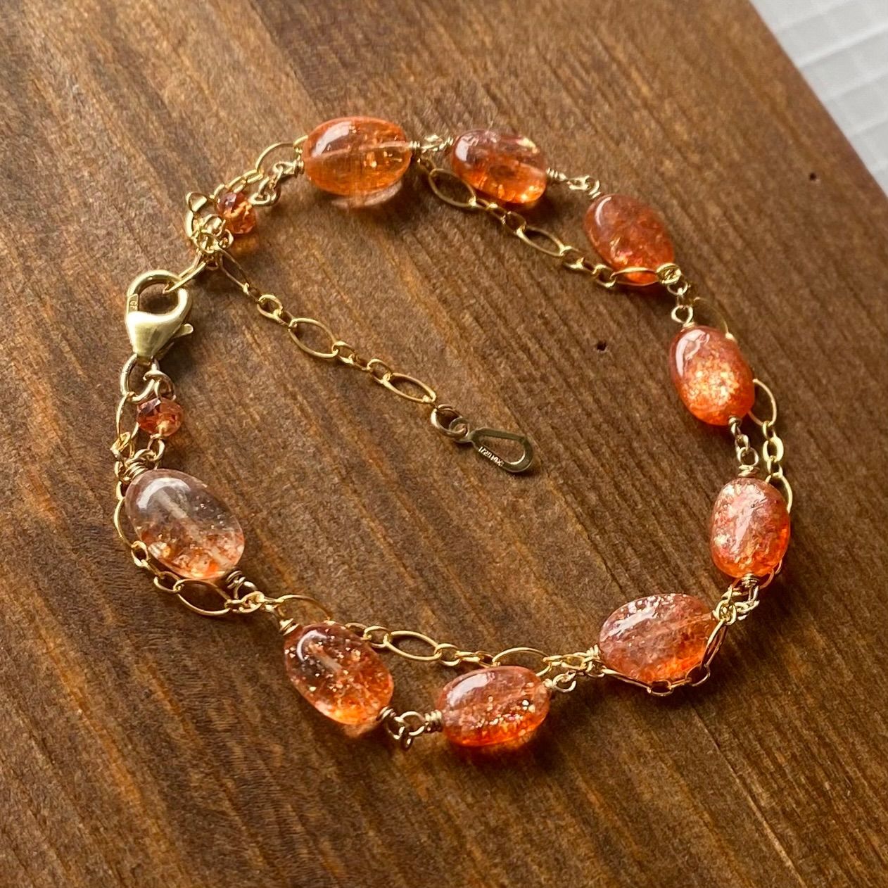 サンストーン 太めソロバンカット フルブレスレット 14kgf サン