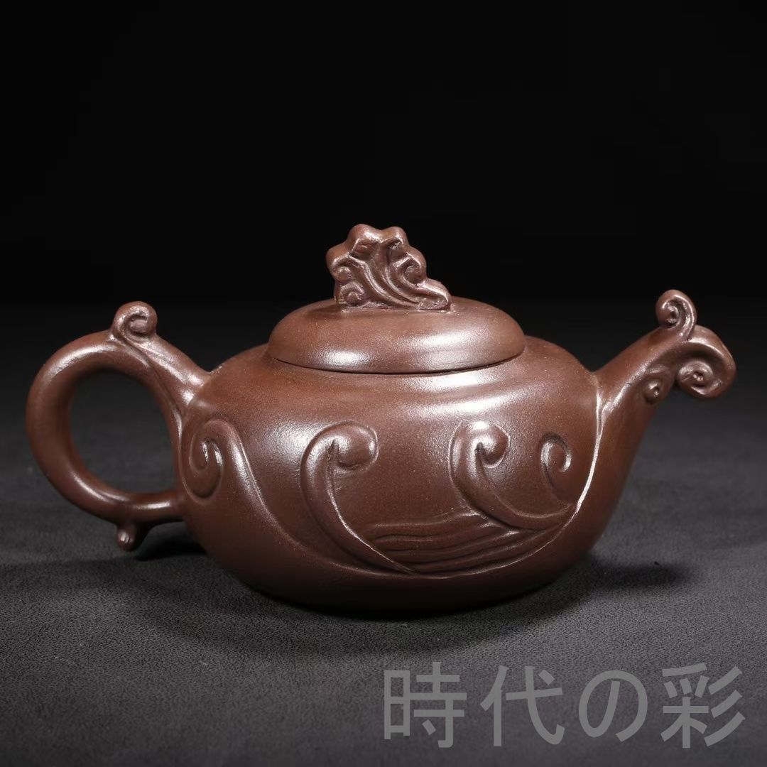 中国古美術 中国宜興 紫砂壺 如意壺 底款 汪寅仙 原鉱紫泥 急須 茶壺 煎茶道具 唐物 茶銚 在銘 茶道具 時代陶器 收藏品 R07101802