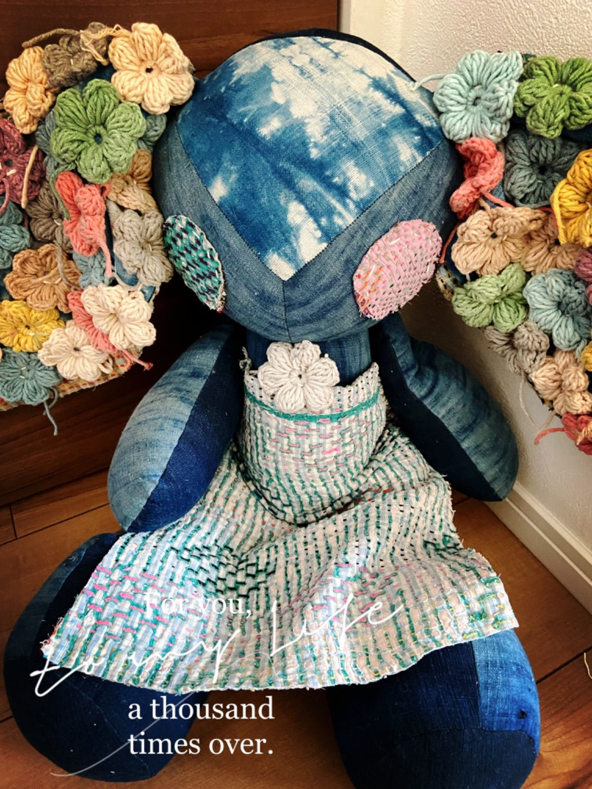 手作りハンドメイドパチワーク藍染うさぎスカート 手作りハンドメイドパチワーク藍染うさぎスカート