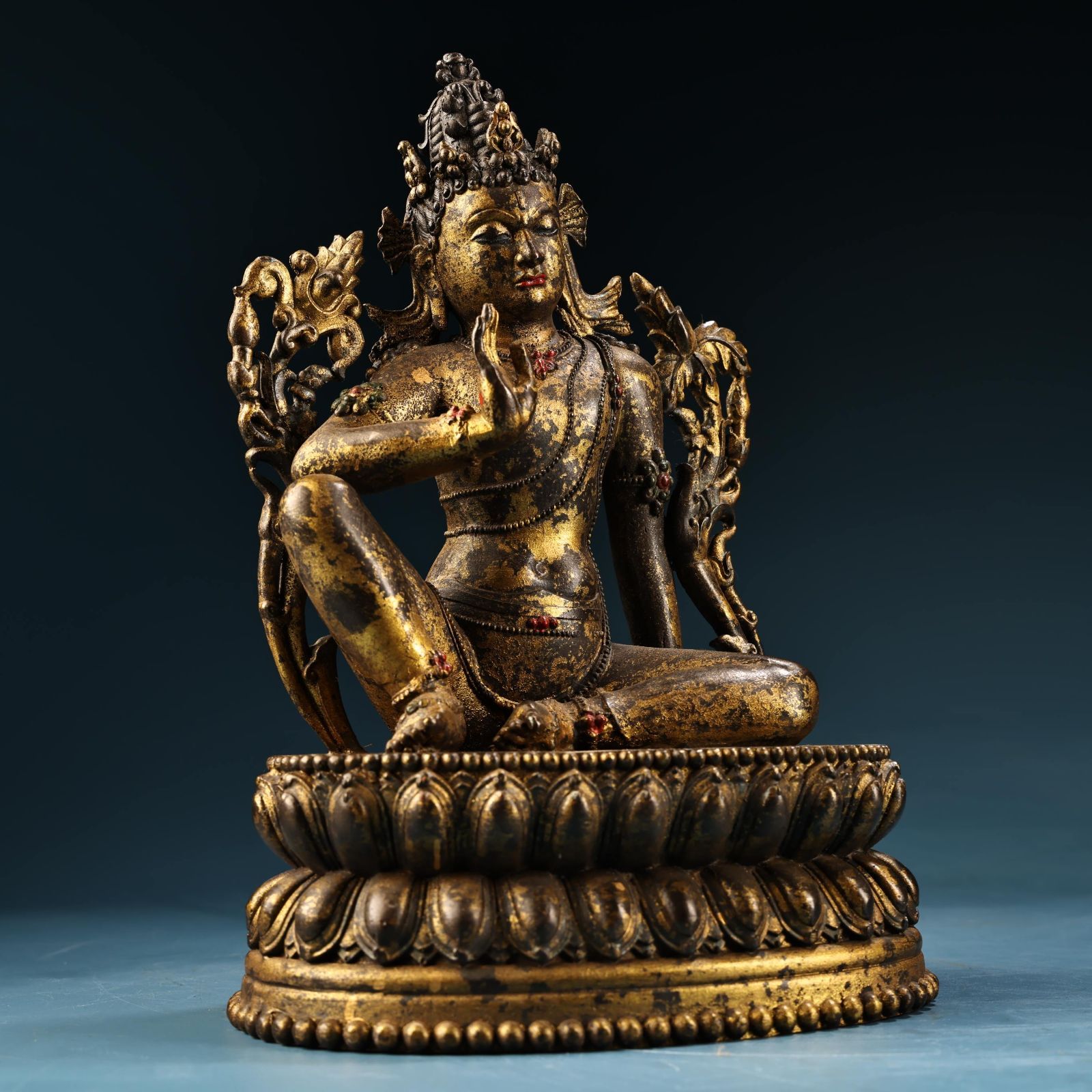 仏教美術 仏像 時代物 色絵 銅製 来日如来 新羅金銅仏如来立像（統一