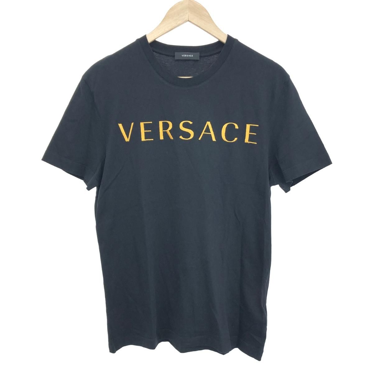 VERSACE ヴェルサーチ  半袖カットソー サイズ:M  ブラック コットン メンズ ロゴ刺繍　241005004647
