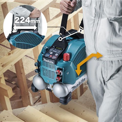 新品 ★ makita マキタ エアコンプレッサ AC462XS ショルダベルト付 ブルー コンパクト 100V 静音 高圧 常圧 容量7L 低振動 低騒音 一般圧/高圧 未使用