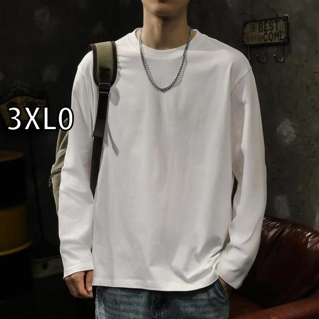 [3XL0]秋冬 コーデ メンズ  服 シンプル ファッション オシャレ 大人 かっこいい 大きいサイズ ストリート 紳士服 インナーウェア ラウンドネック トレーナー 綿 白 長袖 T シャツ ベース レイ