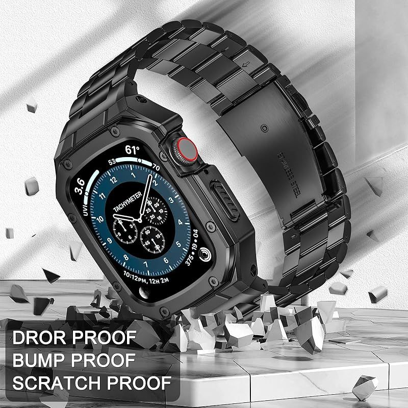 SUPLINK for Apple Watch 11 46mm| Apple Watch 10 46mm バンド 長さ調整 保護ケース ステンレス アップルウォッチ バンド メンズ iWatch 10|11 対応 ブラック 1 CHRISTIANNAURATH_COM_BR