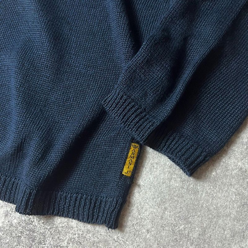 90s ARMANI JEANS 100% リネン Vネック 長袖 ニット セーター L / 90 