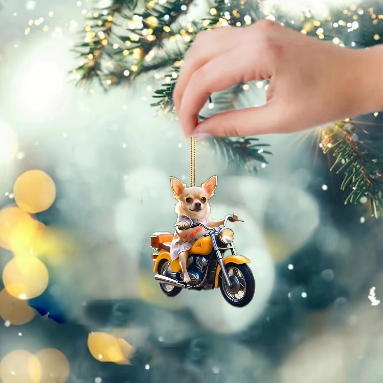 キーホルダー チワワ 犬 オートバイ 2D アクリル 8cm バイクに