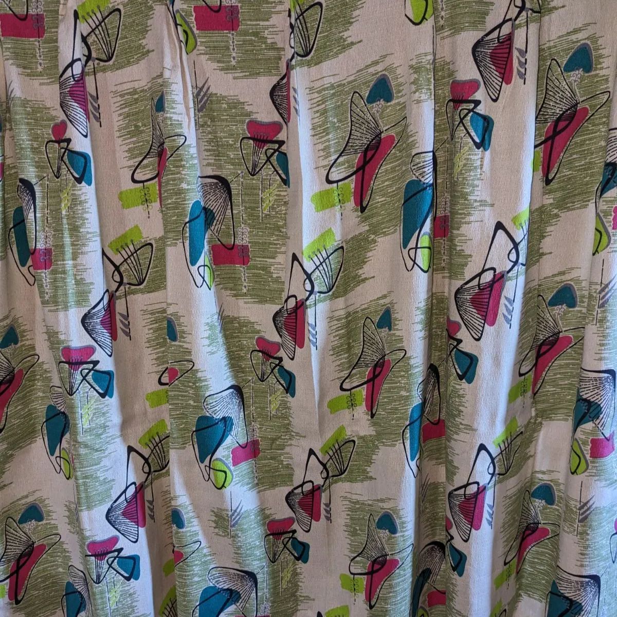 50's柄カーテン2枚 ベージュブーメラン180 カラー別カーテン