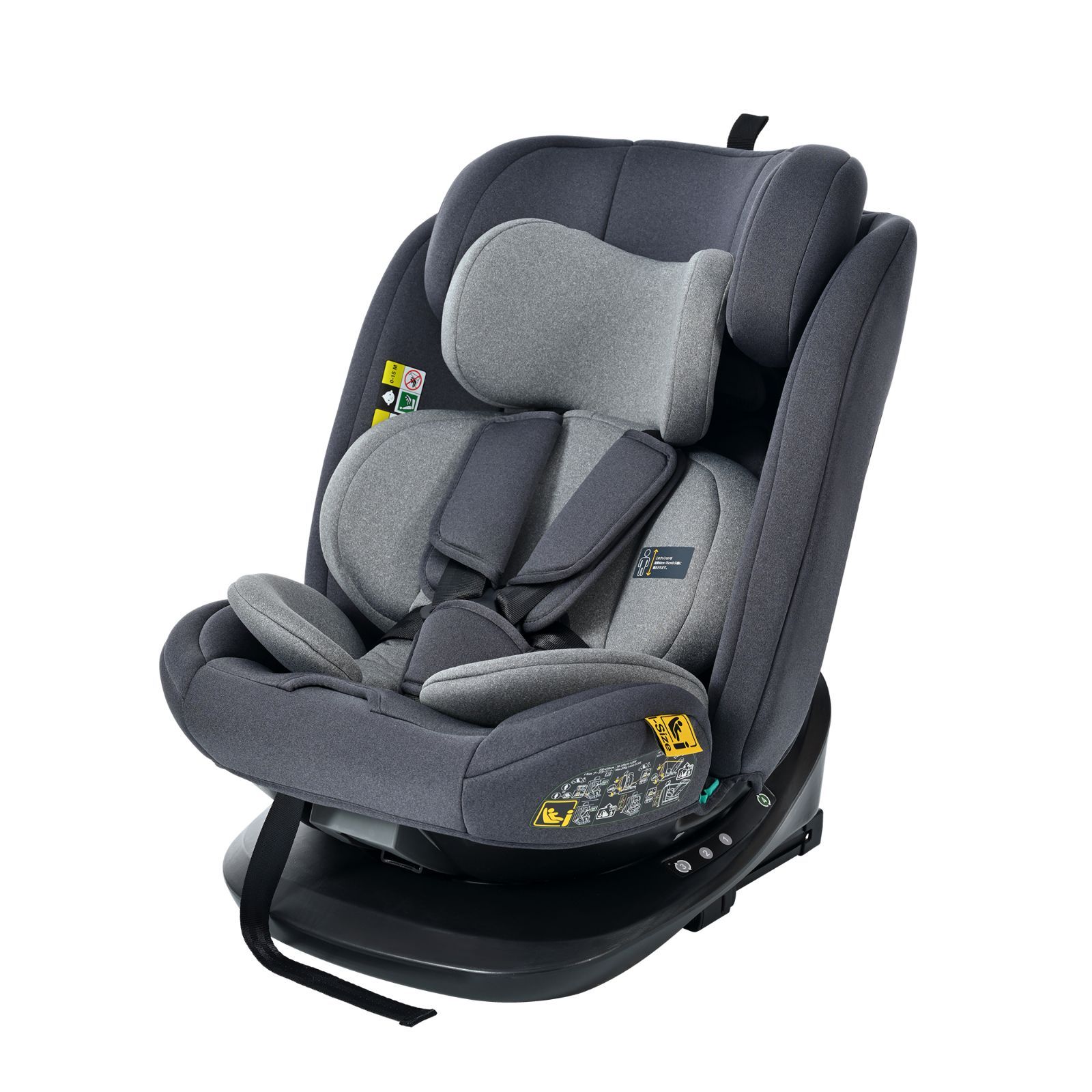 チャイルドシート 新生児 ISOFIX 0歳～12歳頃 360度回転式 40～150cm ジュニアシート 長く使える 洗える 取付簡単 キッズシート ベビーシート 出産祝い 赤ちゃん 孫 プレゼント【ブラック+グレー】