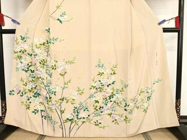 平和屋着物●お召　訪問着　更紗花文　正絹　逸品　AAAX0393np 平和屋着物○お召 訪問着 更紗花文 正絹 逸品 AAAX0393np