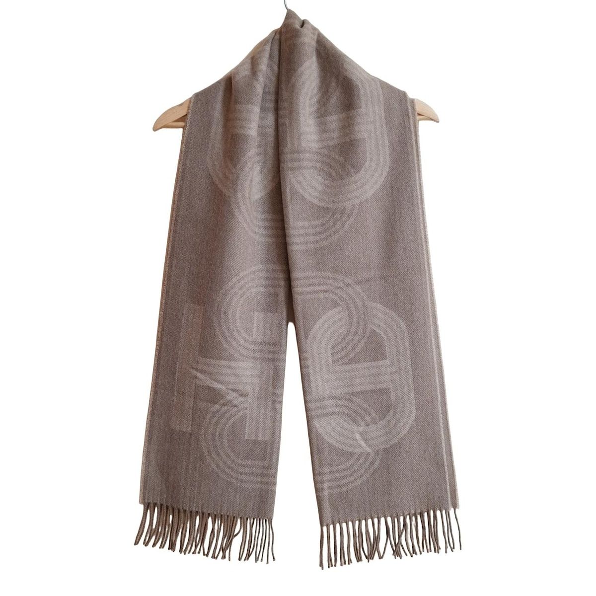 美品 エルメス カシミヤ シルク リバーシブル マフラー Hロゴ オレンジ