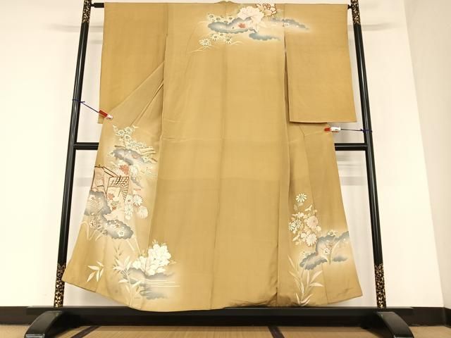 平和屋着物●アンティーク　大正ロマン　小振袖　二尺袖　駒刺繍　御所車花文　金彩　正絹　逸品　AABA0418zg 平和屋着物○アンティーク 大正ロマン 小振袖 二尺袖 駒刺繍 御所車花
