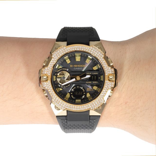 G-SHOCK GST B400 ラバーバンド シルバーCZダイヤカスタムベゼル G-SHOCK GST B400 ラバーバンド シルバーCZダイヤカスタムベゼル