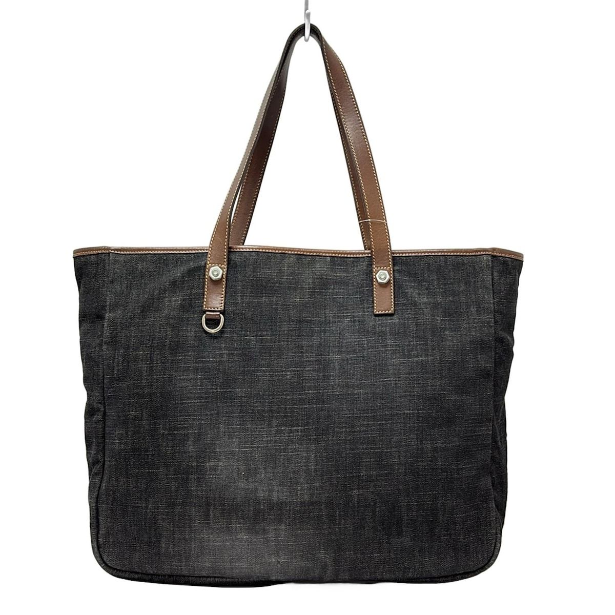 PRADA(プラダ) ショルダーバッグ - 黒×ダークブラウン 革タグ レザー  