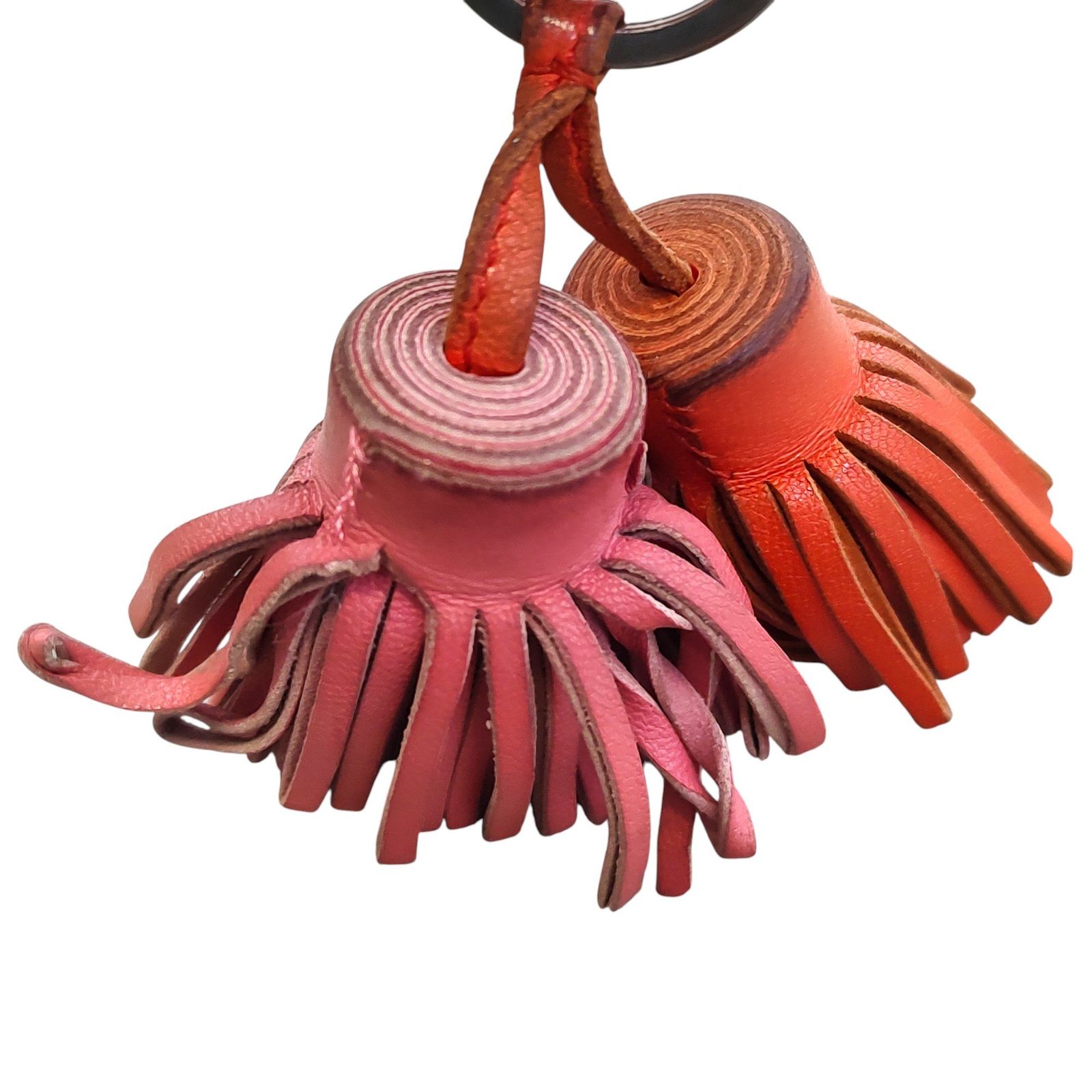 エルメス カルメン ウノドス フリンジ キーリング ピンク オレンジ