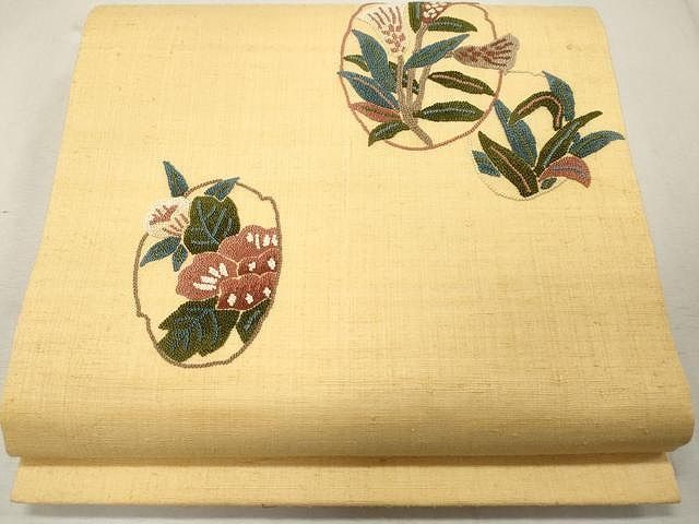 平和屋着物○中国三大刺繍 総相良刺繍 九寸名古屋帯 紬