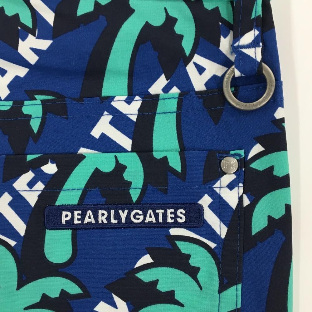 新品】パーリーゲイツ パンツ ネイビー×エメラルドグリーン ヤシの木柄