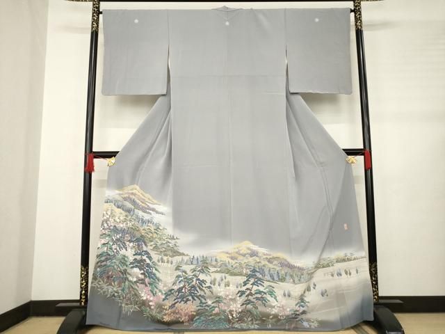 平和屋着物●十日町友禅作家 岡村蒼風 色留袖 遠山風景文 暈し染め 正絹 AABB5479ck