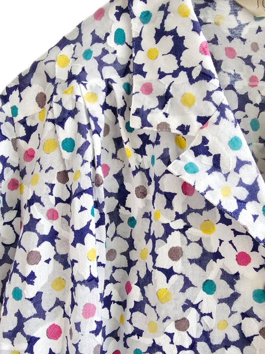 【まんじゅう様】トゥデイフル 花柄 フラワープリント 半袖 開襟 シャツ 80's ヴィンテージ 花柄 半袖ブラウス 開襟シャツ 東京ブラウス