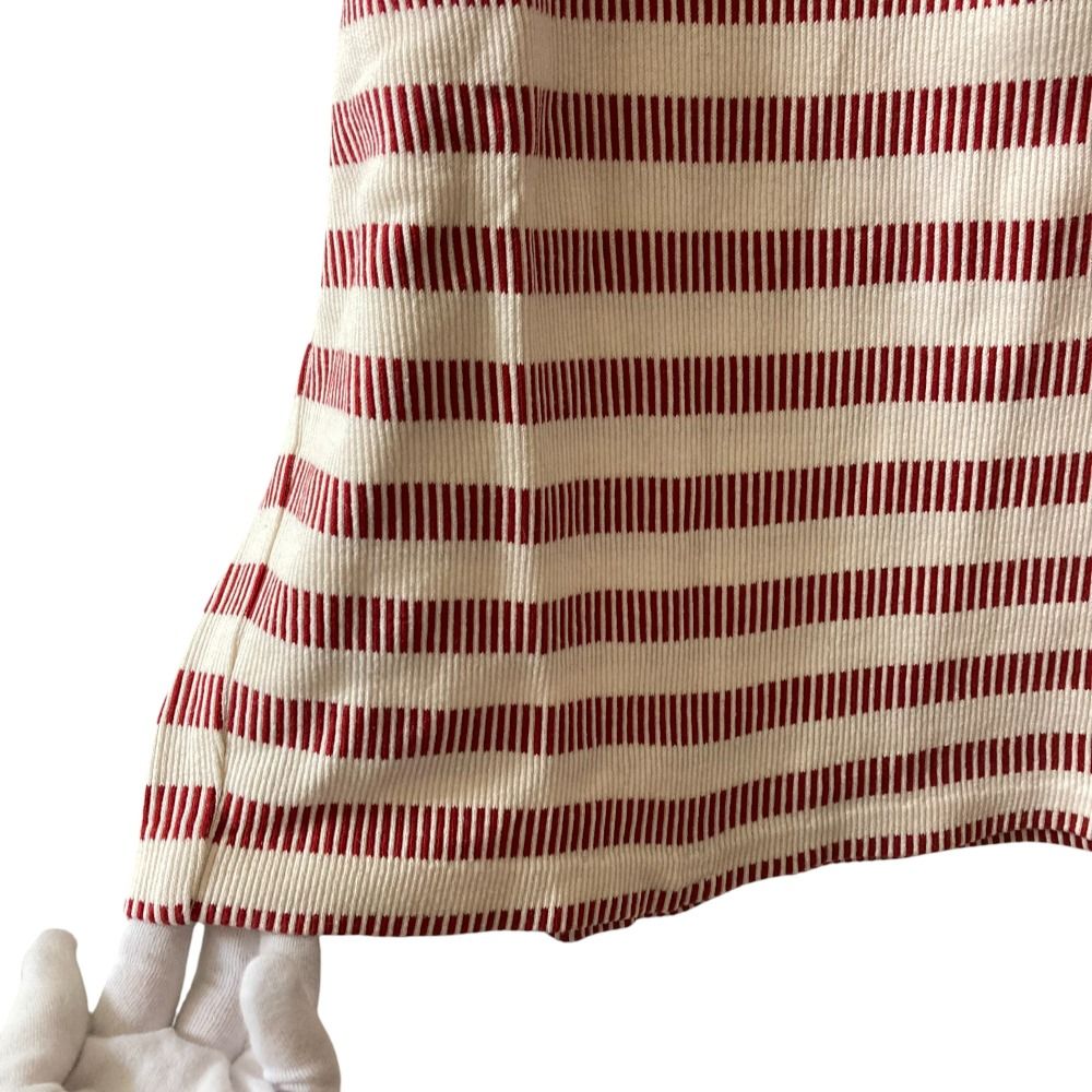 美品 23AW ARGUE アギュー アンティークボーダー ワイドカットソー サイズF レッド レディース 古着 中古 美品 23AW ARGUE アギュー アンティークボーダー ワイド