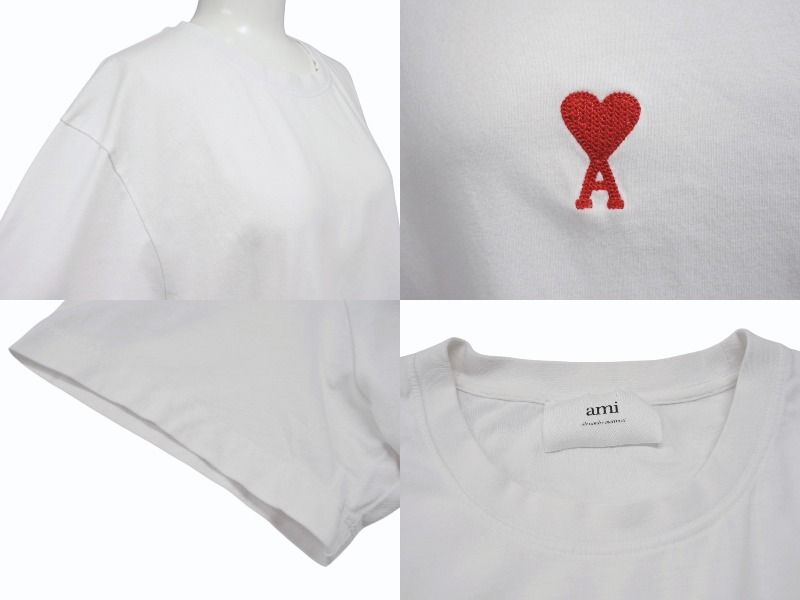 Ami Paris アミ パリス ロゴ 半袖Tシャツ ホワイト ハート刺繍 コットン 4b006726 GULLKHAN_COM