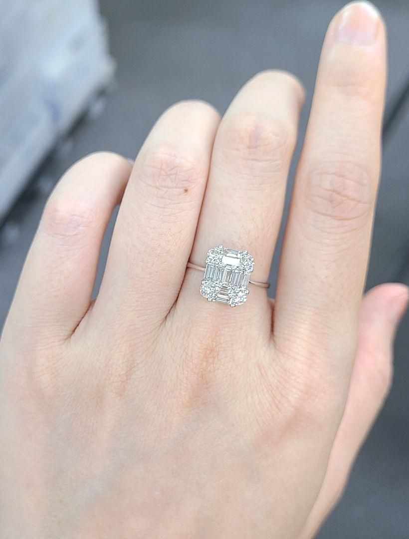 強テリ！品格！見た目3ct ダイヤモンド バゲットカット K18 WG リング