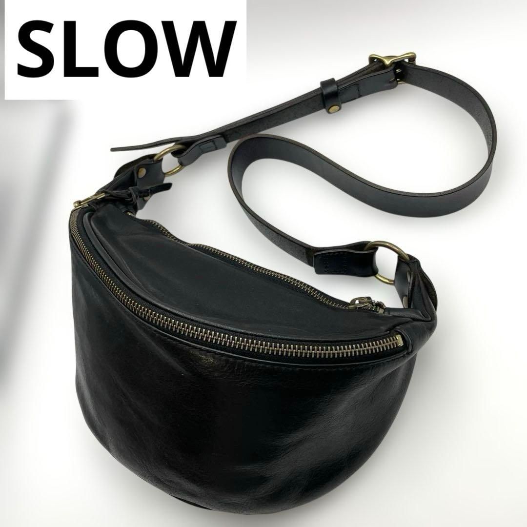 SLOW 本革レザー ブラック黒 ウエストポーチ ウエストバッグ