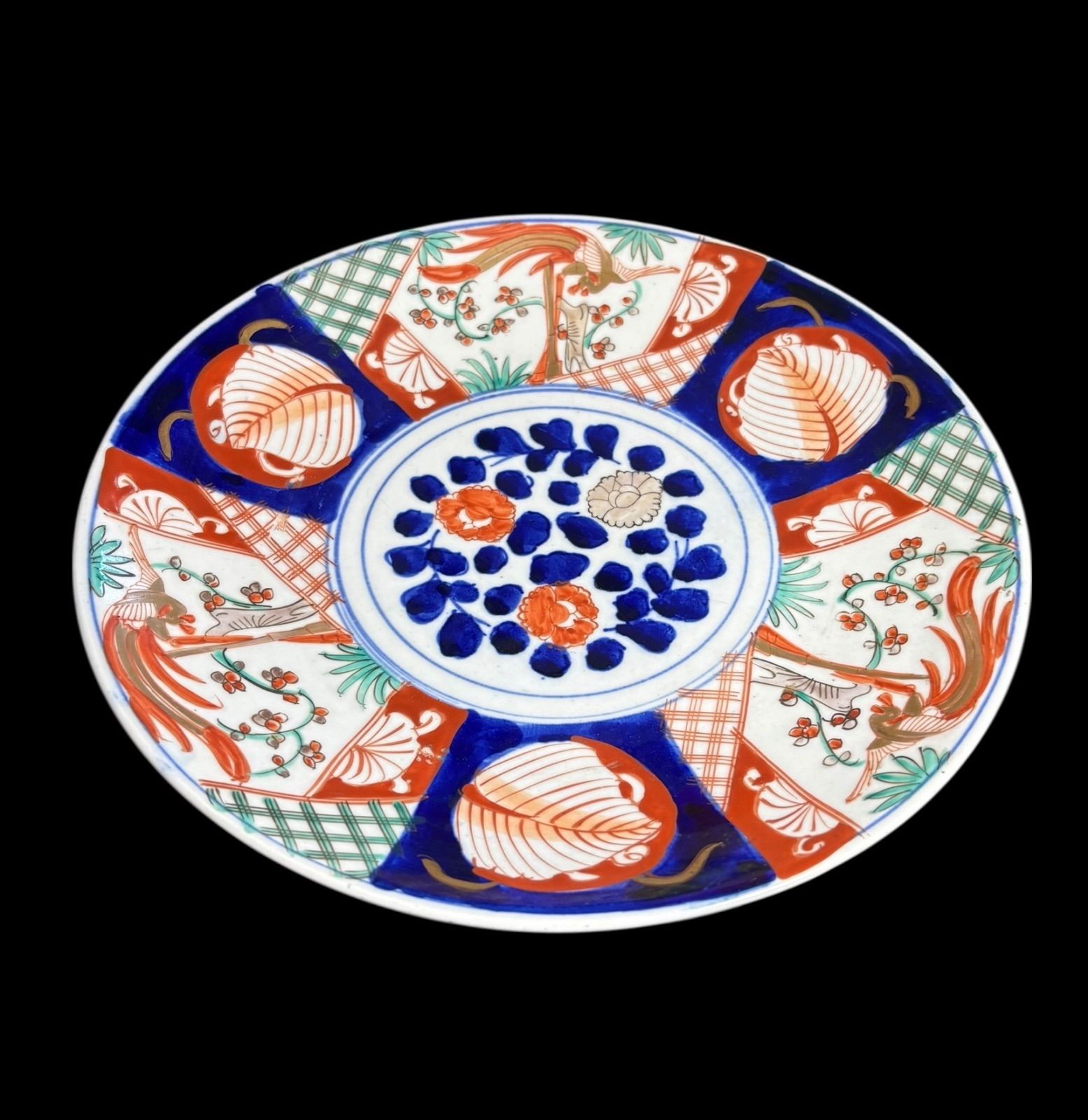 古伊万里 色絵 鳳凰梅草花文図 窓絵 大皿 丸皿 取り皿 飾り皿 和