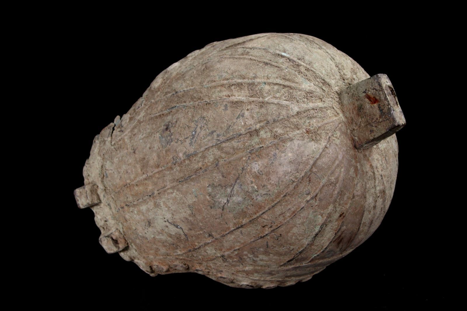 中国美術 青銅製 兜 30cm2577g 唐物 骨董 古美術 楾 S432_2-QP2