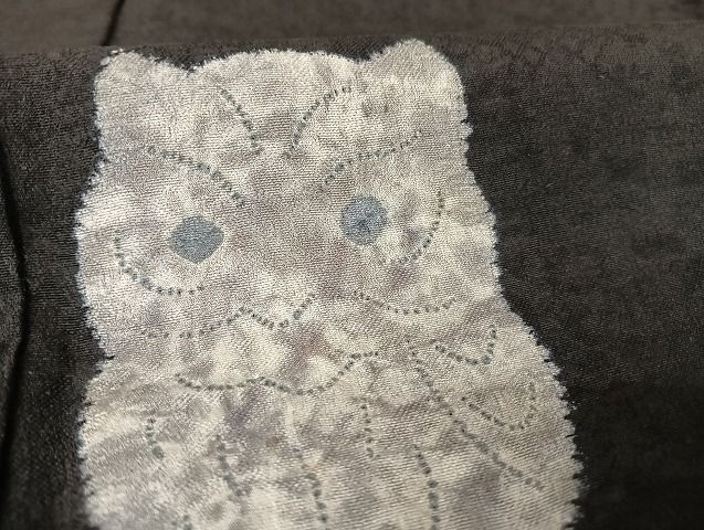 平和屋着物○訪問着 絞り 梟 フクロウ 黒地 正絹 逸品 AAAU4321np