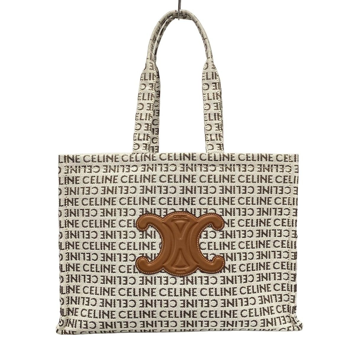 CELINE セリーヌ トートバッグ ラージ カバ タイス 白×ダークブラウン×ブラウン レザー