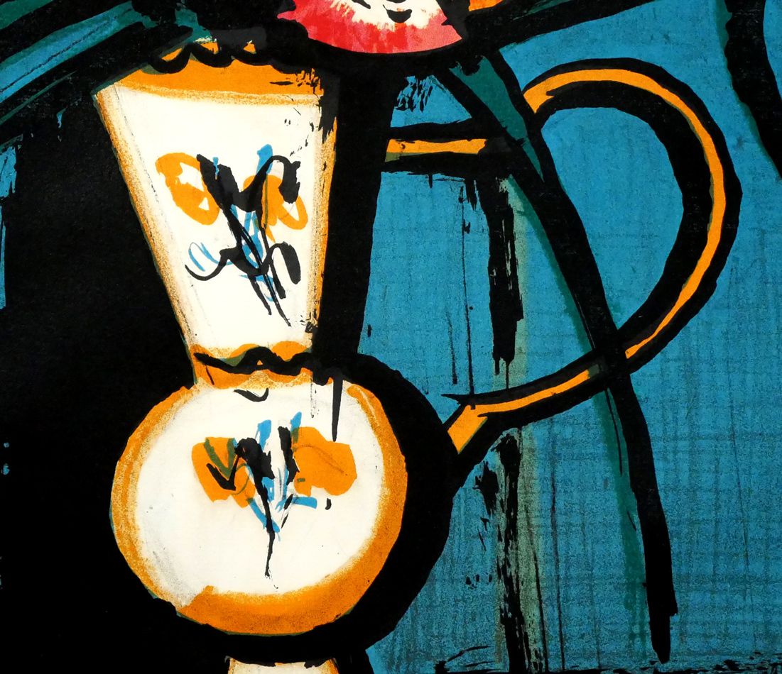 ベルナール ビュッフェ（Bernard BUFFET）「青い背景の花束