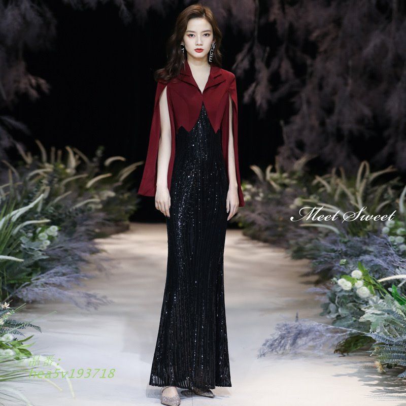ドレス ロングドレス マーメイドドレス 赤 黒 パーティードレス 演奏会 二次会 ウエディングドレス 結婚式 イブニングドレス 発表会 ウェディングドレス hea5v193718