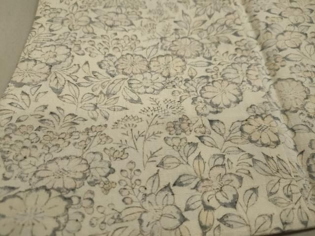 平和屋着物▽上質な小紋 単衣 紬地 草花文 正絹 逸品 DAAU2668ud