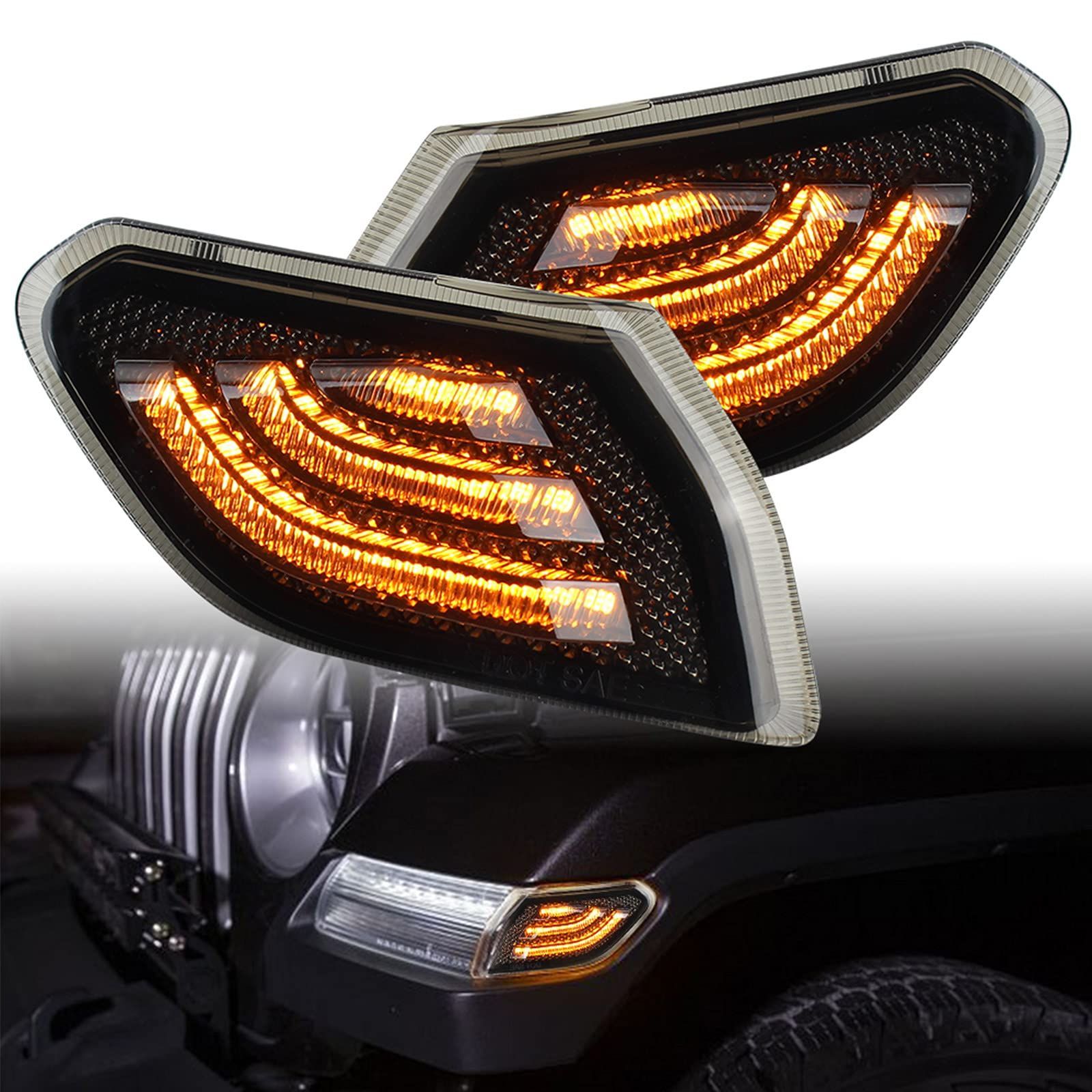 KMFCDAE LED フロントフェンダー サイド マーカー ライト ウインカー ランプ ジープ 2018-2025 ラングラー JL JLU - 2020-2025 グラディエーター JT トラック用