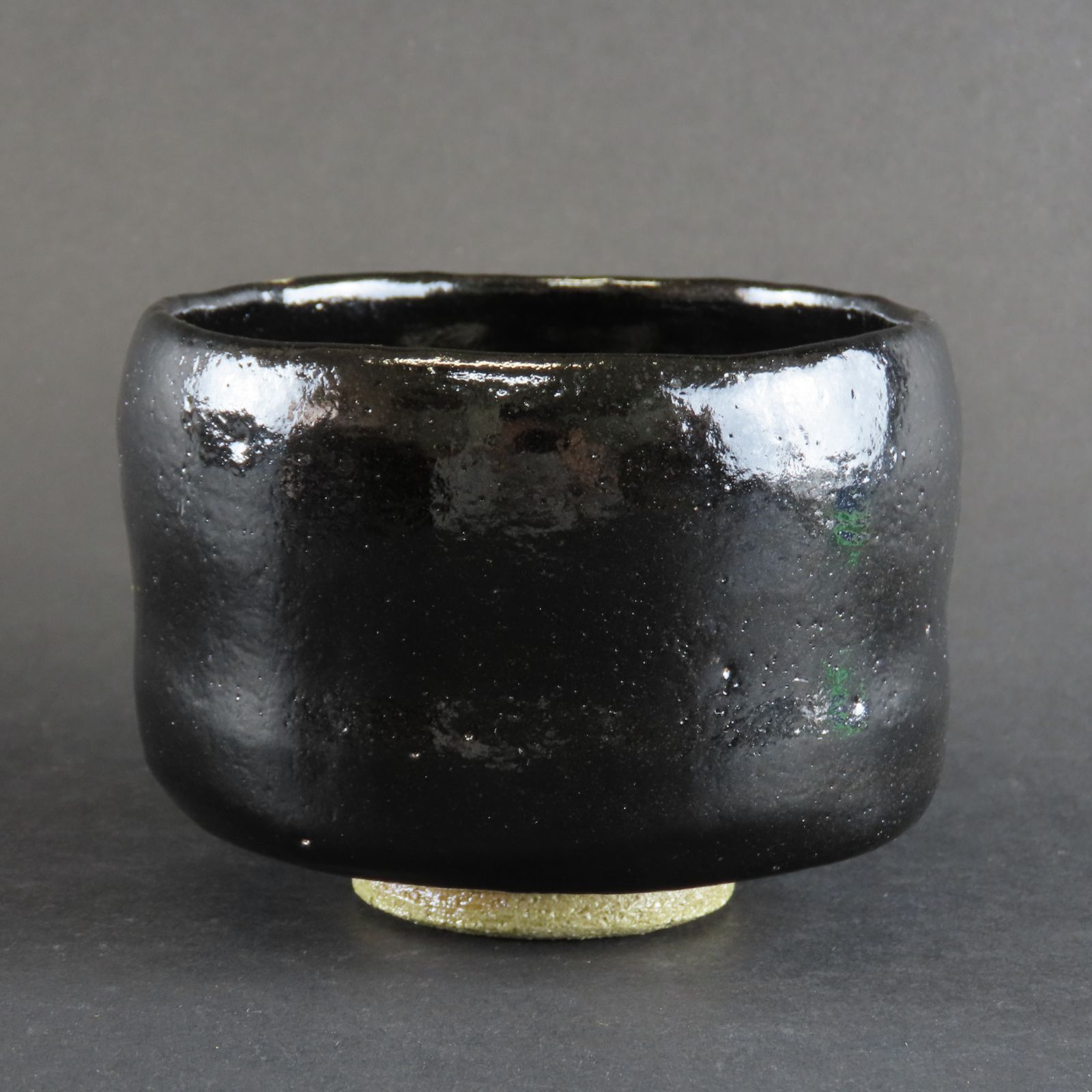 楽焼茶碗 美品 三代 佐々木松楽 真作保証 茶道具 森林文様 御題:森 黒