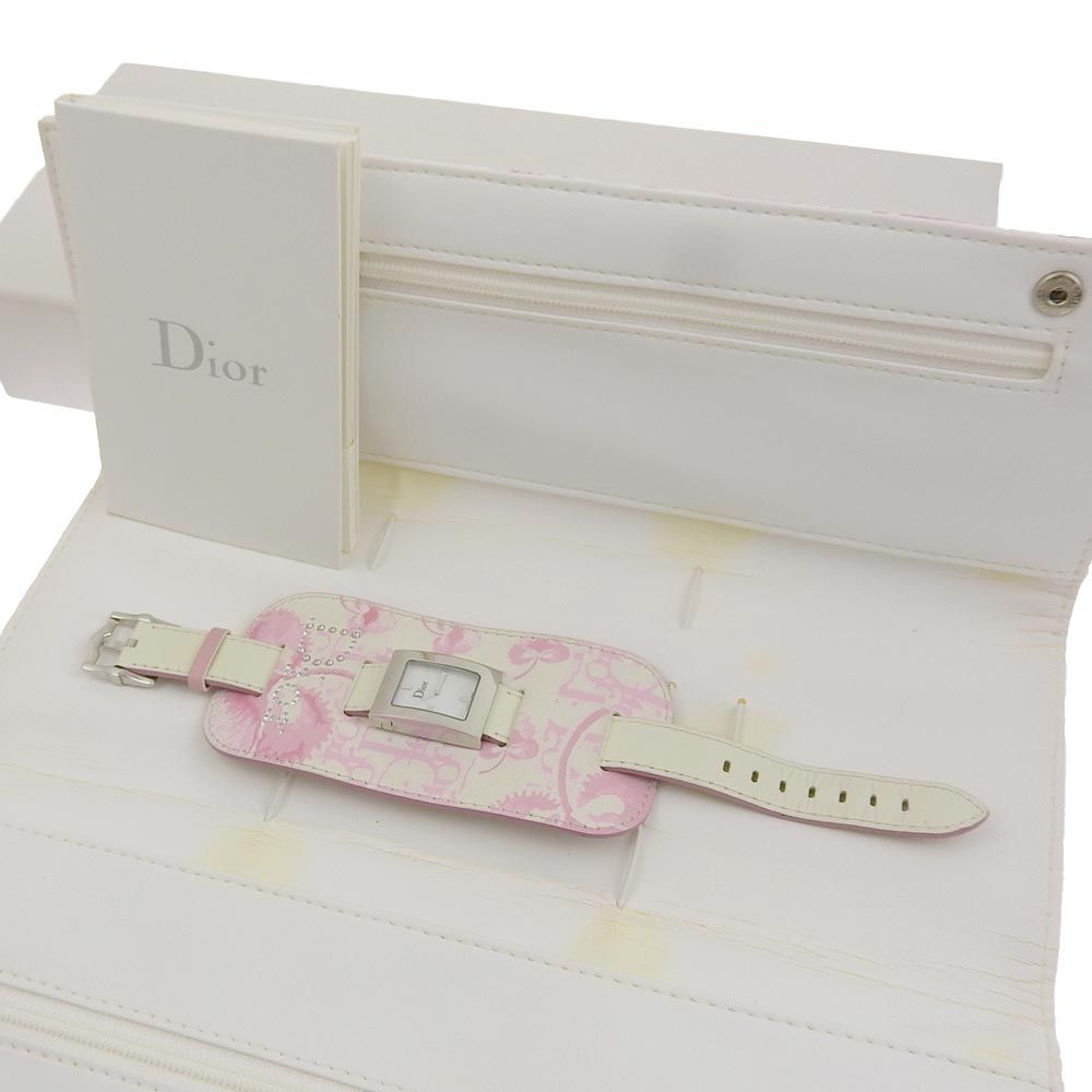 【Dior】ディオール マリス D78-109 ステンレススチール×レザー シルバー クオーツ アナログ表示 レディース ホワイトシェル文字盤 腕時計