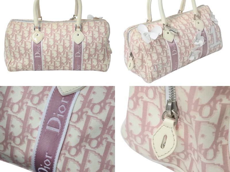 クリスチャンディオール トロッター柄 ミニボストン ピンク×ベージュ