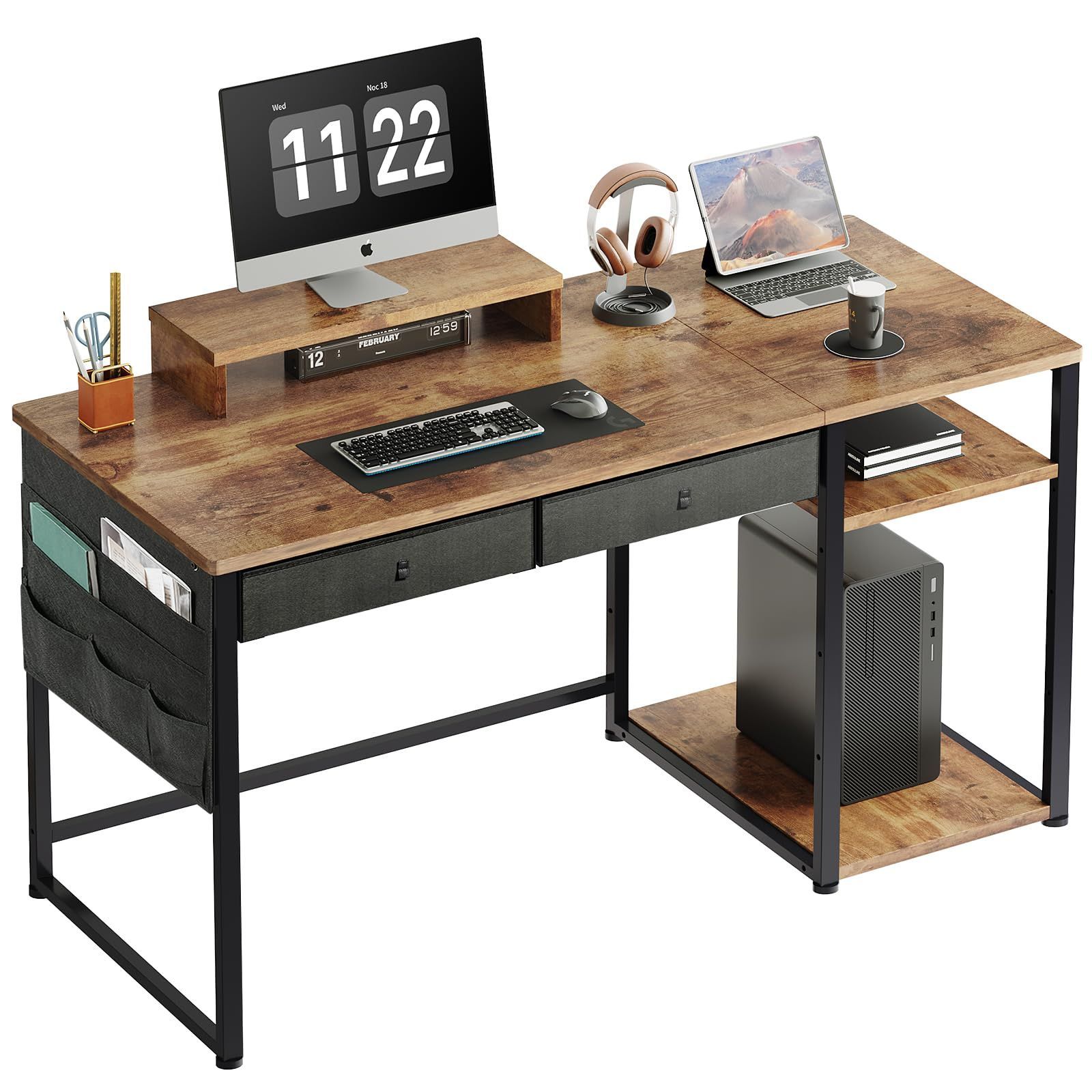 YeTom pcデスク ゲーミングデスク 幅140cm×奥行60cm ゲーミングテーブル gaming desk ゲームラック つくえ 子 ラック付きデスク デスクパソコン テーブル desk 引き出し付きデスク テレワークデスク ゲーミ