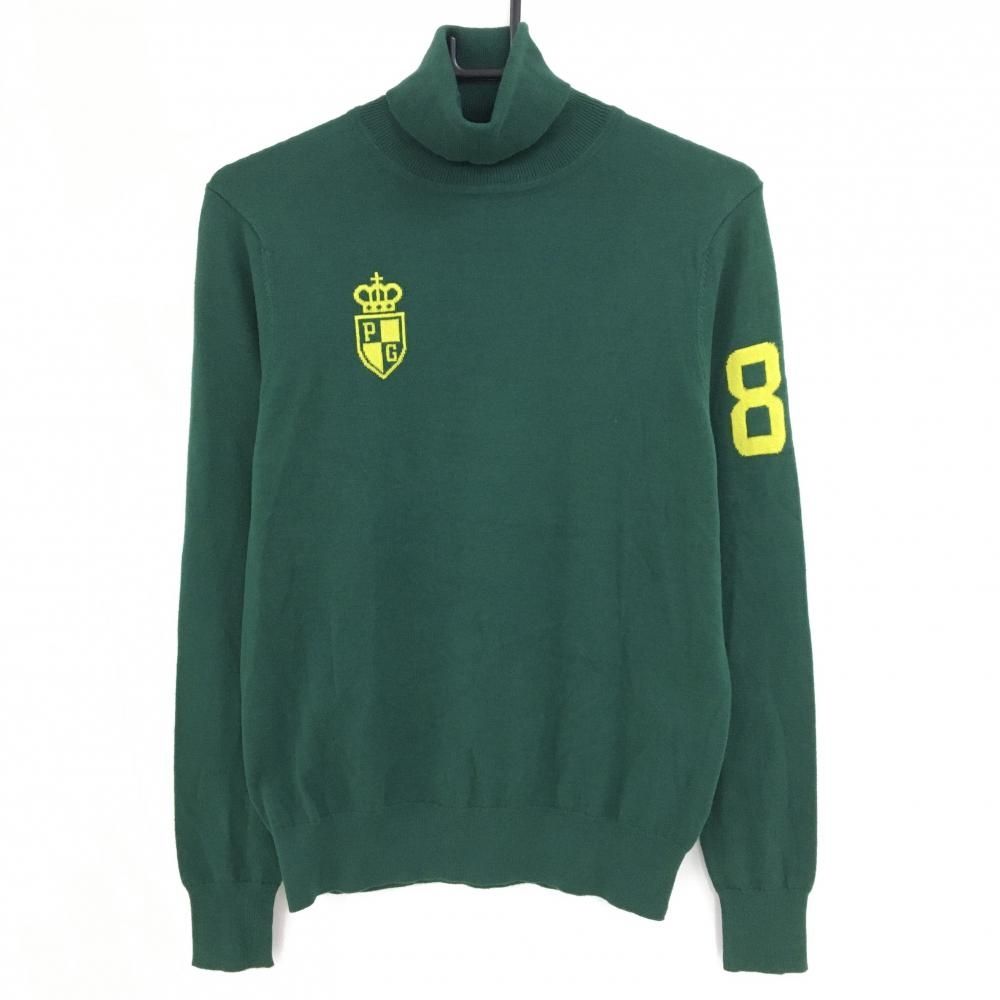 パーリーゲイツ タートルネックセーター ダークグリーン×イエロー コットン混 レディース 1 M ゴルフウェア PEARLY GATES