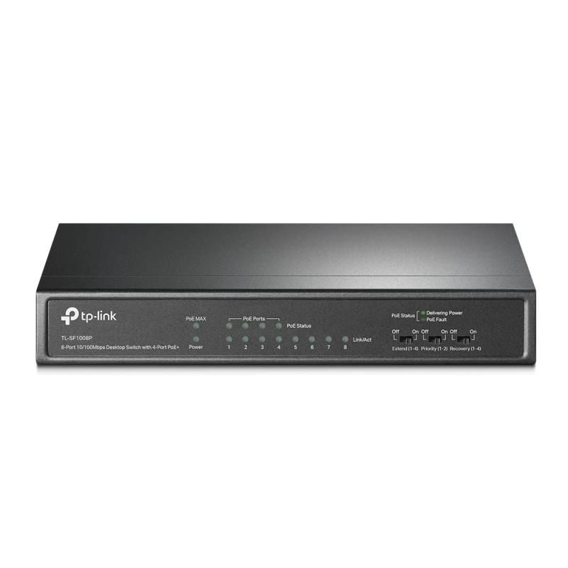 TP-Link スイッチングハブ 8ポート 10|100Mbps PoE 対応ポートx4 各ポート30W 合計66Wまで まで エクステンドモード- 250Mまで接続可 TL-SF1008P